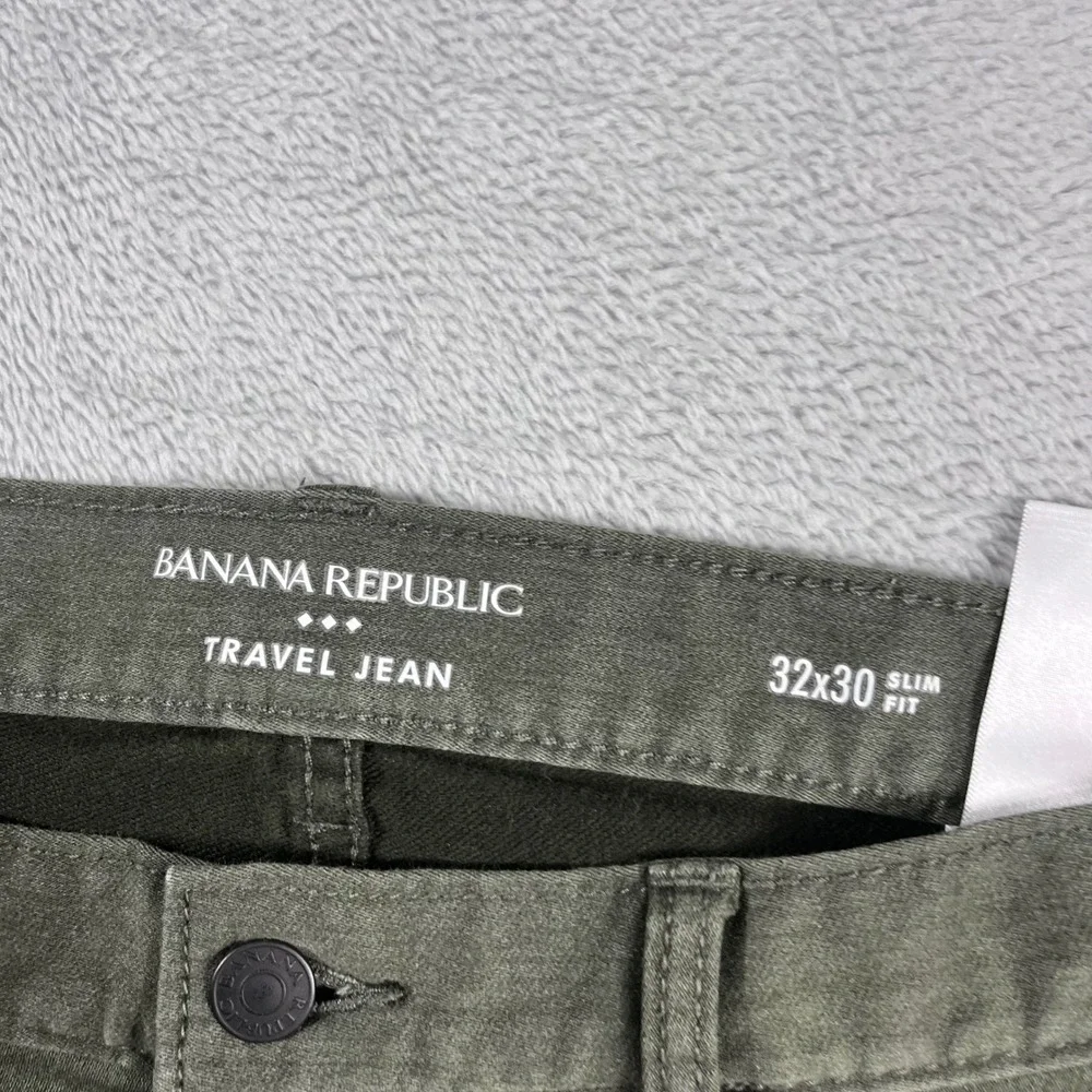 Banana Republic Travel Jean Mens 32x30 Slim Fit Olive Green 5-Pocket Pants